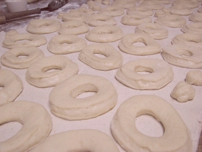 Closeup of cut out doughnuts